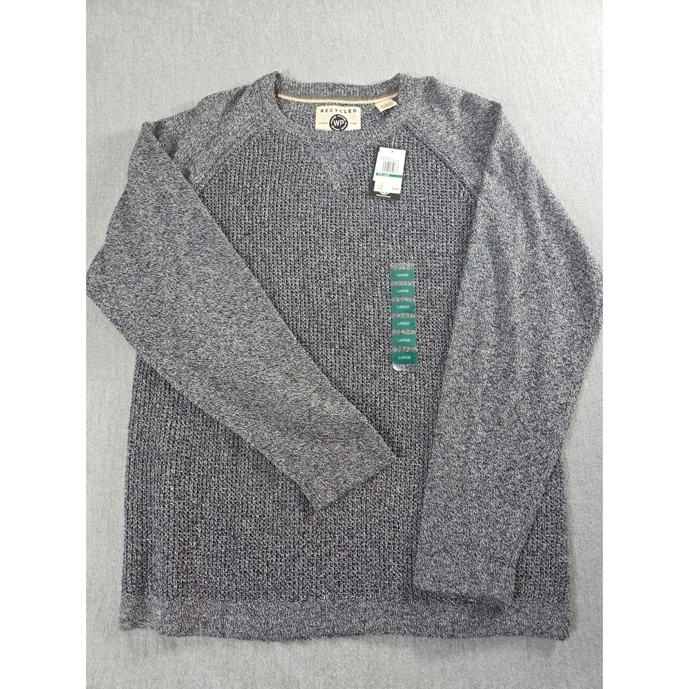 Weatherproof Recycled Mens Sweater L Black White Twist Pullover Long Sleeve NEW - Picture 2 of 10